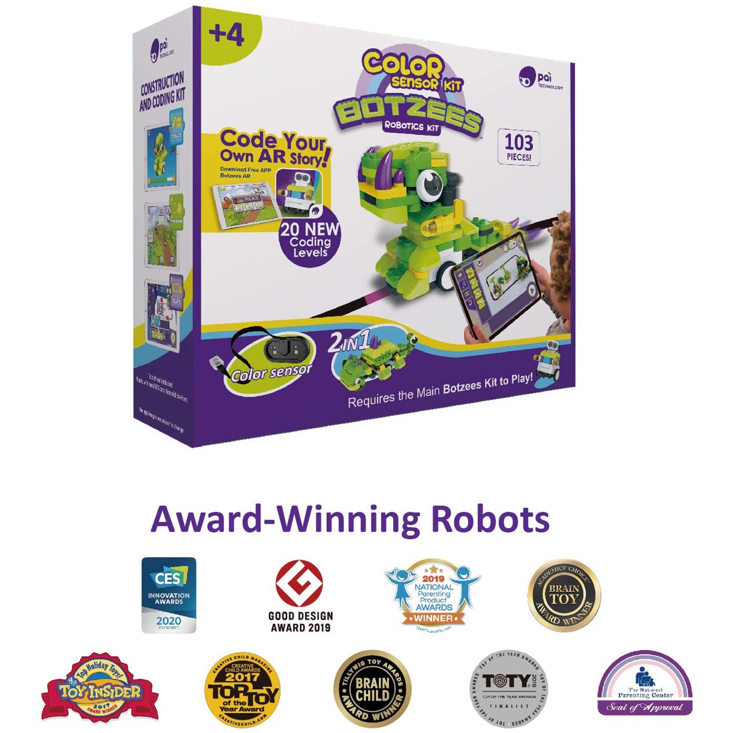 BOTZEES Add-On Color Sensor Kit for Botzees AR Coding Robots (103 Pieces)